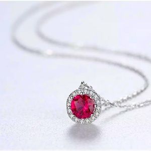 Lab Ruby Pendant Necklace Platinum S925 NEW